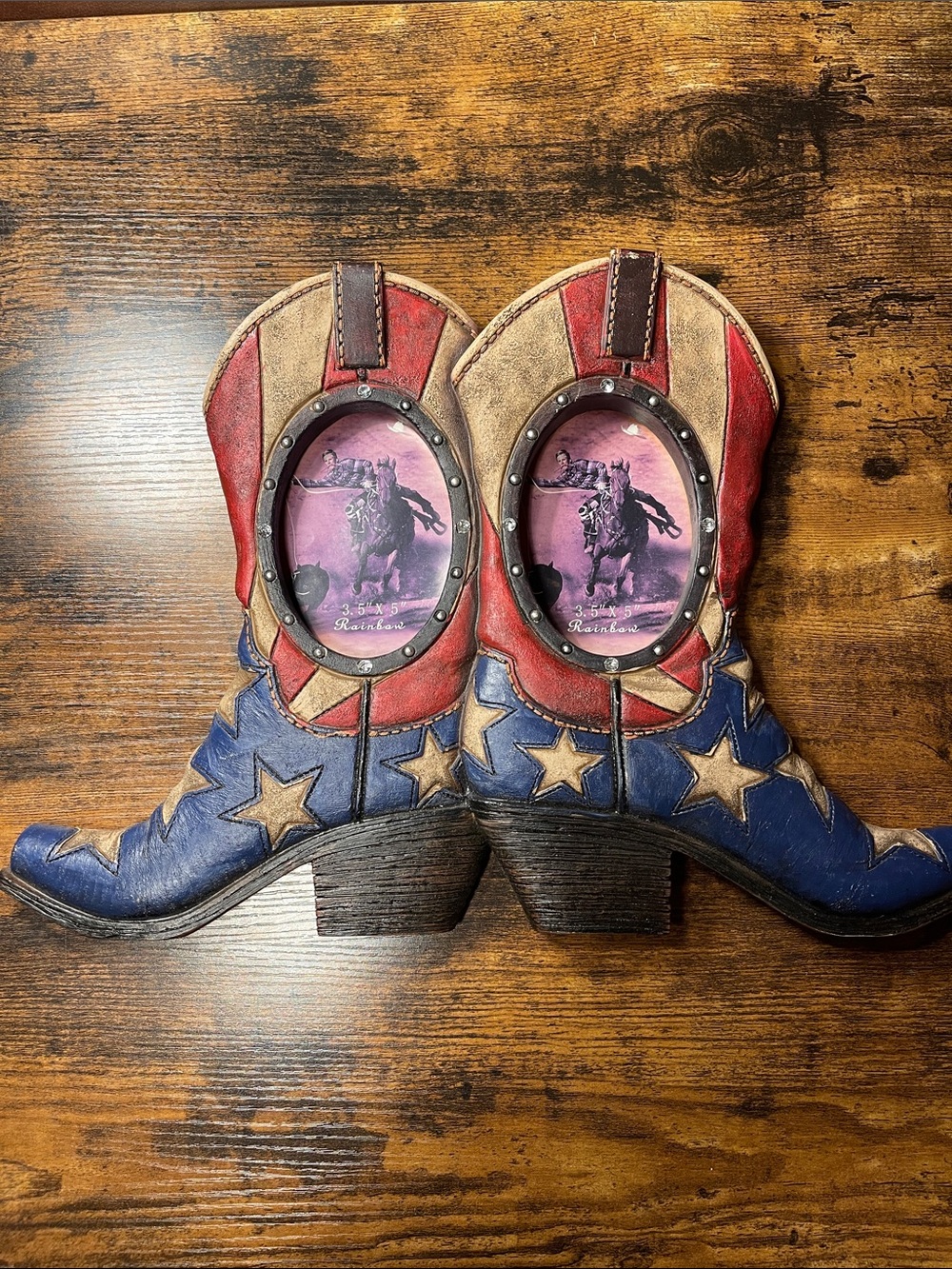 Patriotic Cowboy Boot Photo Frame Wall Decor - Red, Blue, Tan